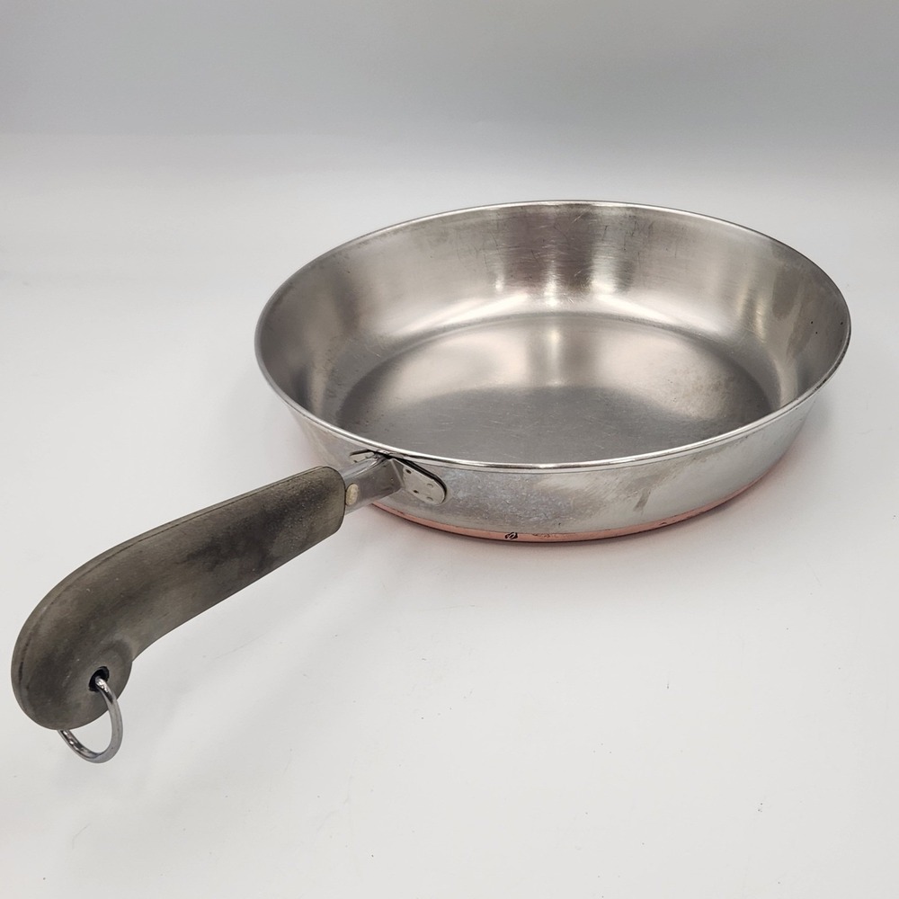 Vintage Revere Ware 9 Inch Skillet Copper Bottom Stainless Clinton IL USA - 1988